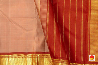 Beige And Rust Kanchipuram Silk Saree With Small Border Handwoven Pure Silk For Festive Wear PV J 223 - Silk Sari - Panjavarnam