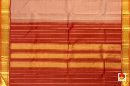 Beige And Rust Kanchipuram Silk Saree With Small Border Handwoven Pure Silk For Festive Wear PV J 223 - Silk Sari - Panjavarnam