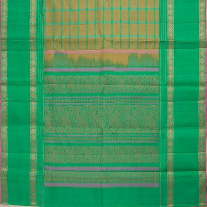 Beige And Sea Green Kanchipuram Silk Saree For Festive Wear PV RM NZ 484 - Silk Sari - Panjavarnam PV RM NZ 484
