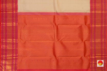 Beige Cream Kanchipuram Silk Saree With Orange Korvai Border Handwoven Pure Silk Pure Zari For Wedding Wear PV NYC 698 - Silk Sari - Panjavarnam