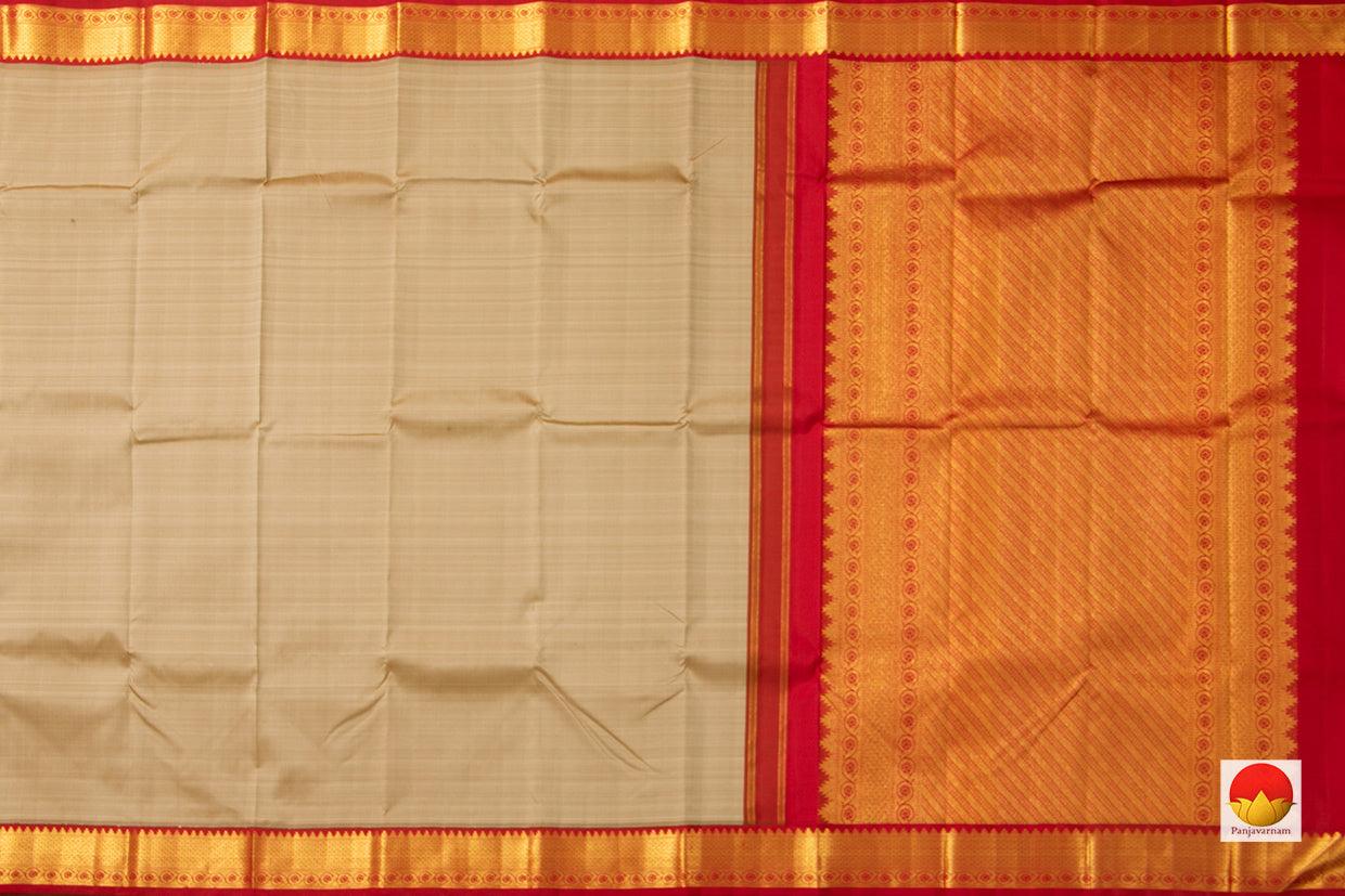 Beige Kanchipuram Silk Saree With Red Contrast Korvai Border Handwoven Pure Silk Pure Zari For Wedding Wear PV NYC 974 - Silk Sari - Panjavarnam