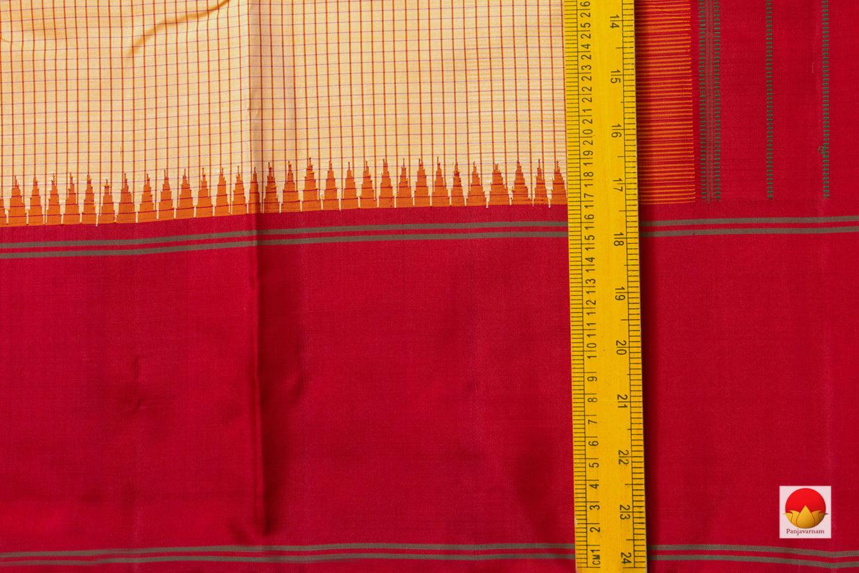 Beige Kanchipuram Silk Saree With Red Temple Korvai Border Handwoven Pure Silk No Zari For Office Wear PV NYC 981 - Silk Sari - Panjavarnam