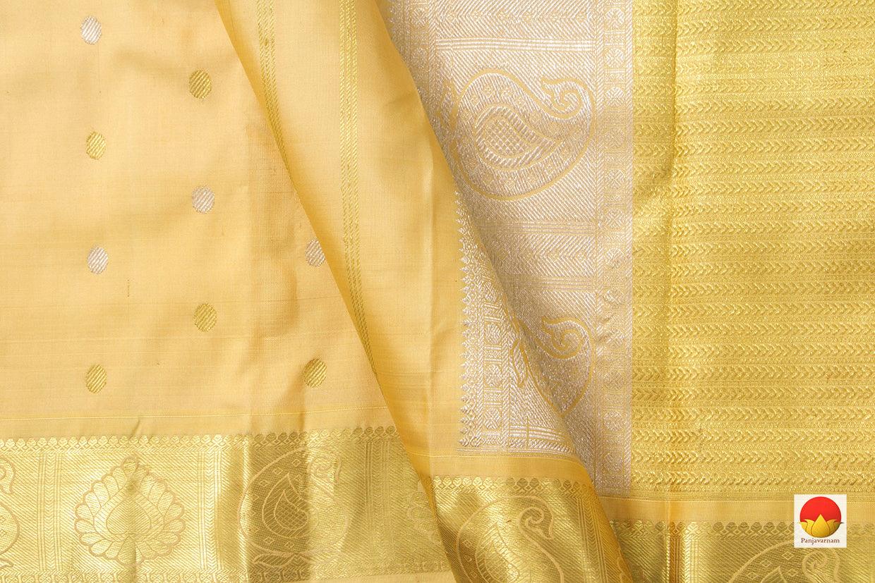 Beige Kanchipuram Silk Saree With Silver And Gold Zari Handwoven Pure Silk Pure Zari For Festive Wear PV SA 2040 - Silk Sari - Panjavarnam