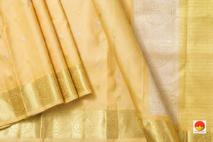 Beige Kanchipuram Silk Saree With Silver And Gold Zari Handwoven Pure Silk Pure Zari For Festive Wear PV SA 2040 - Silk Sari - Panjavarnam PV SA 2040