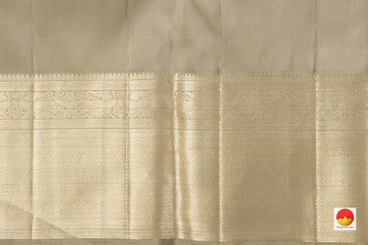 Beige Kanchipuram Silk Saree With Silver Pavun Motifs Handwoven Pure Silk Pure Zari For Bridal Wear PV NYC 960 - Silk Sari - Panjavarnam PV NYC 960