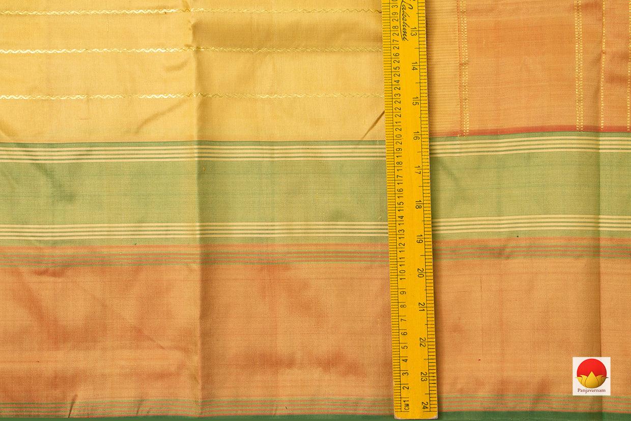 Beige Kanchipuram Silk Saree With Veldhari Stripes Handwoven Pure Silk Pure Zari For Festive Wear PV ABI 1227 - Silk Sari - Panjavarnam