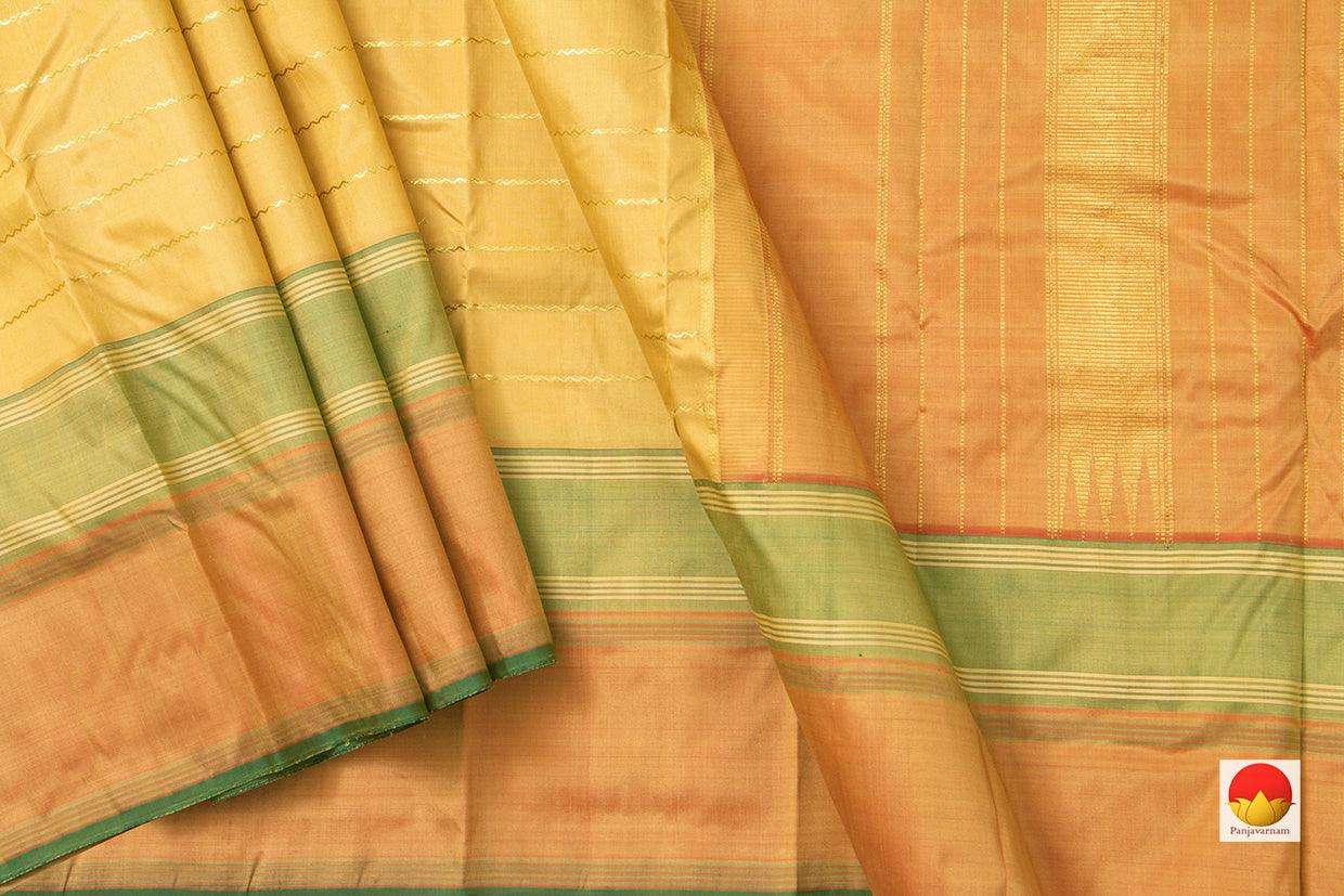 Beige Kanchipuram Silk Saree With Veldhari Stripes Handwoven Pure Silk Pure Zari For Festive Wear PV ABI 1227 - Silk Sari - Panjavarnam PV ABI 1227