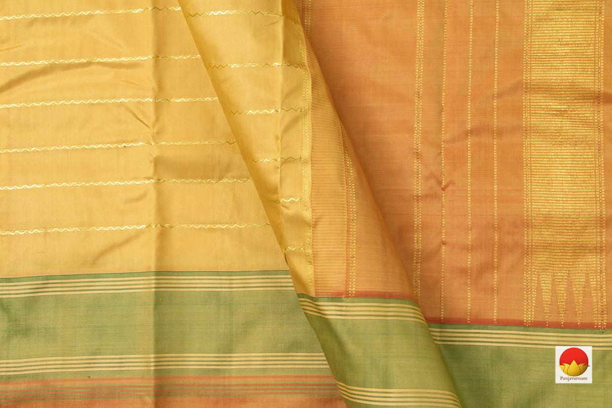 Beige Kanchipuram Silk Saree With Veldhari Stripes Handwoven Pure Silk Pure Zari For Festive Wear PV ABI 1227 - Silk Sari - Panjavarnam PV ABI 1227