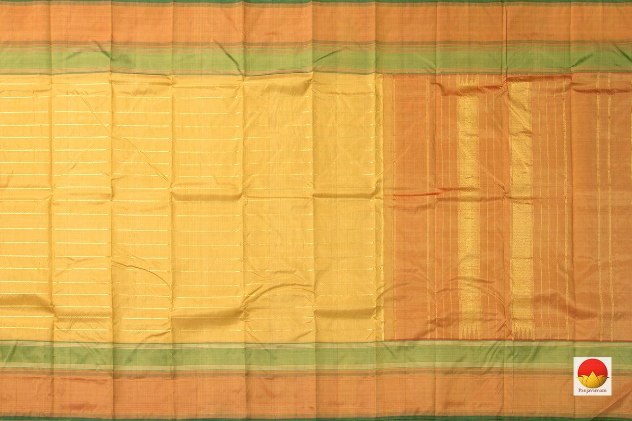 Beige Kanchipuram Silk Saree With Veldhari Stripes Handwoven Pure Silk Pure Zari For Festive Wear PV ABI 1227 - Silk Sari - Panjavarnam PV ABI 1227