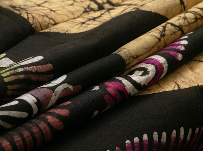 Beige Lightweight Batik Silk Saree Handwoven Pure Silk For Office Wear PB 305 - - Panjavarnam