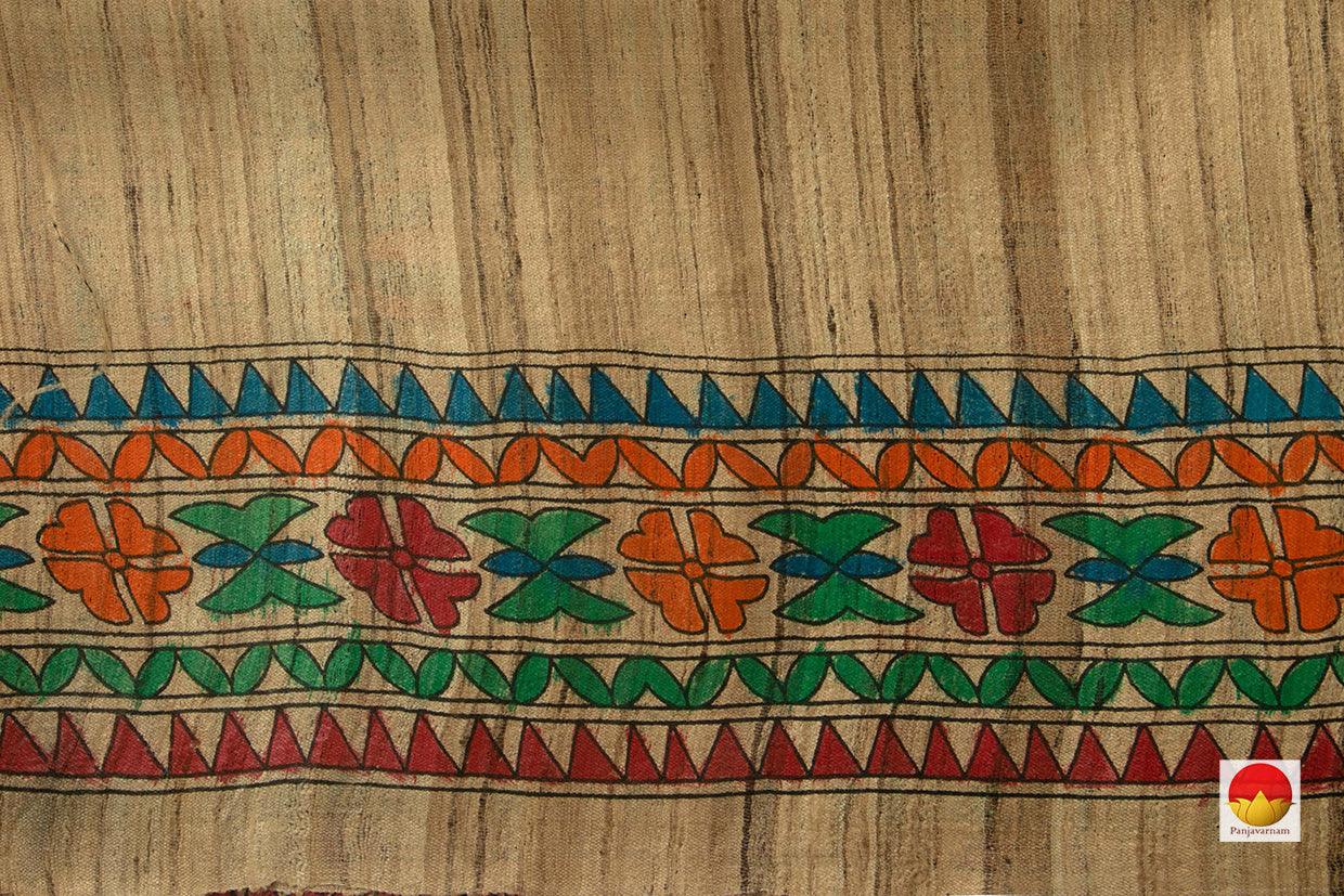 Beige Pure Tussar Silk Saree With Madhubani Print Handwoven For Office Wear PT 737 - Tussar Silk - Panjavarnam PT 737