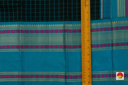 Black And Ananda Blue Kanchipuram Silk Saree Handwoven Pure Silk No Zari For Office Wear PV RM NZ 430 - Silk Sari - Panjavarnam