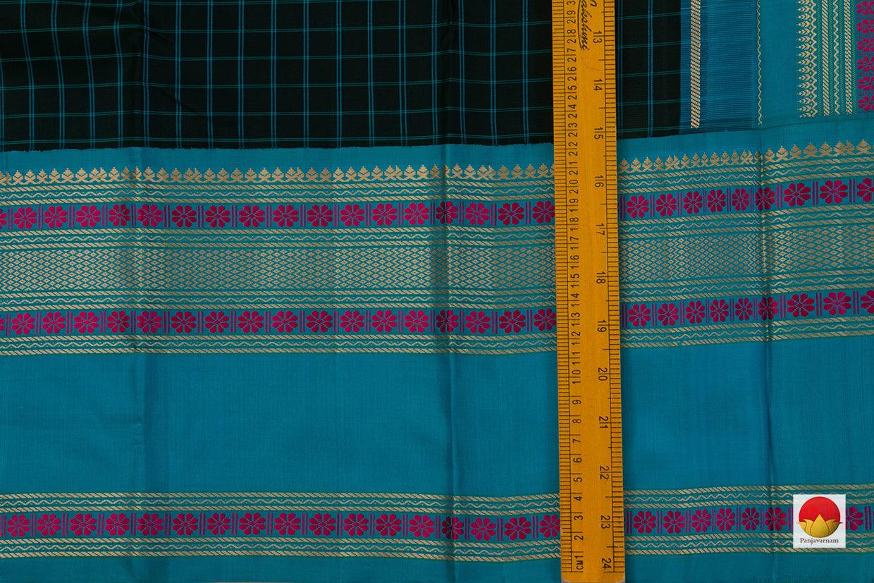 Black And Ananda Blue Kanchipuram Silk Saree Handwoven Pure Silk No Zari For Office Wear PV RM NZ 430 - Silk Sari - Panjavarnam PV RM NZ 430