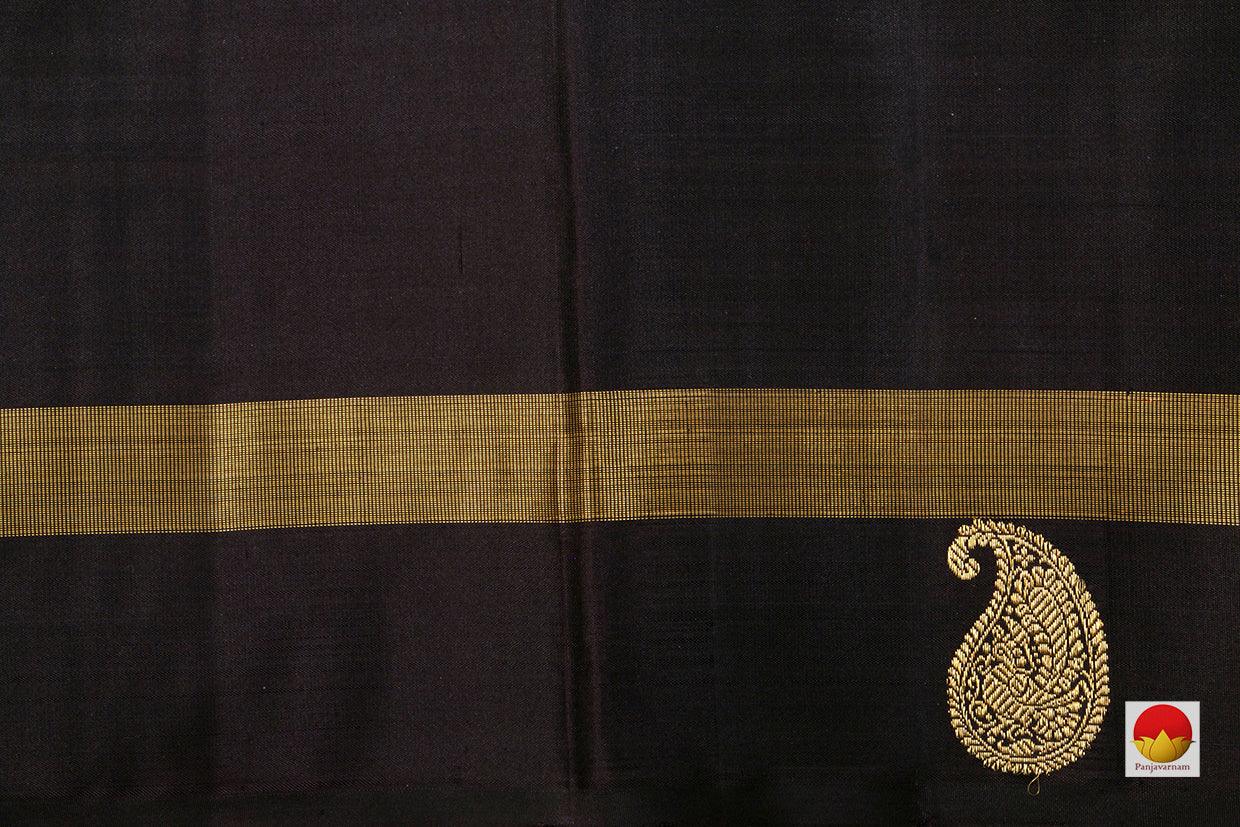 Black And Beige Checks Kanchipuram Silk Saree Handwoven Pure Silk Pure Zari For Office Wear PV GTA 44 - Silk Sari - Panjavarnam