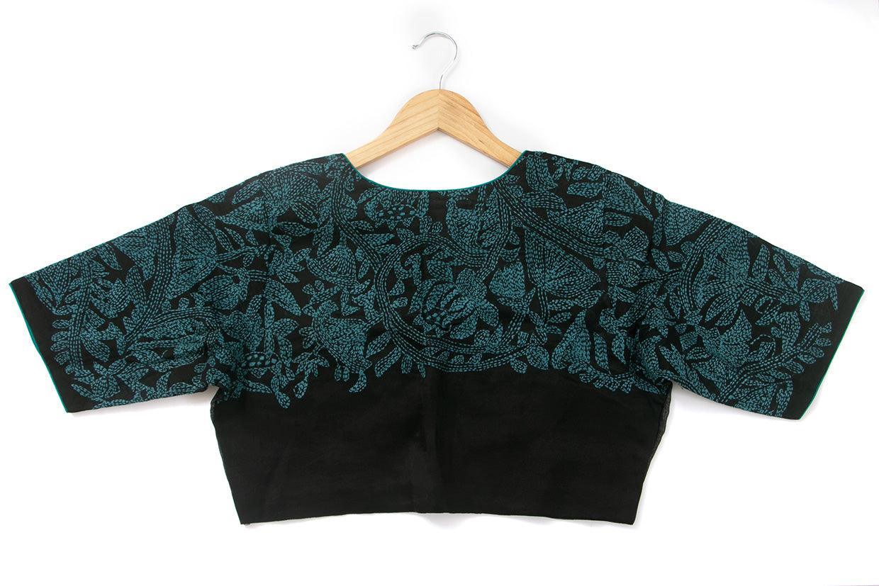 Black And Blue Kantha Work Readymade Blouse BL 138 - Blouse - Panjavarnam BL 138