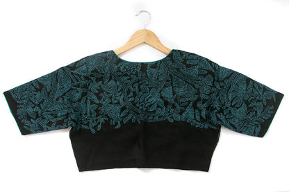 Black And Blue Kantha Work Readymade Blouse BL 138 - Blouse - Panjavarnam BL 138