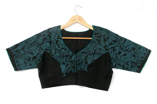 Black And Blue Kantha Work Readymade Blouse BL 138 - Blouse - Panjavarnam BL 138
