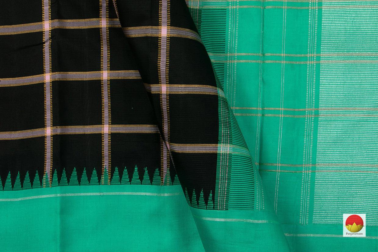 Black And Green Kanchipuram Silk Saree Handwoven Pure Silk Pure Zari For Party Wear PV NYC 683 - Silk Sari - Panjavarnam