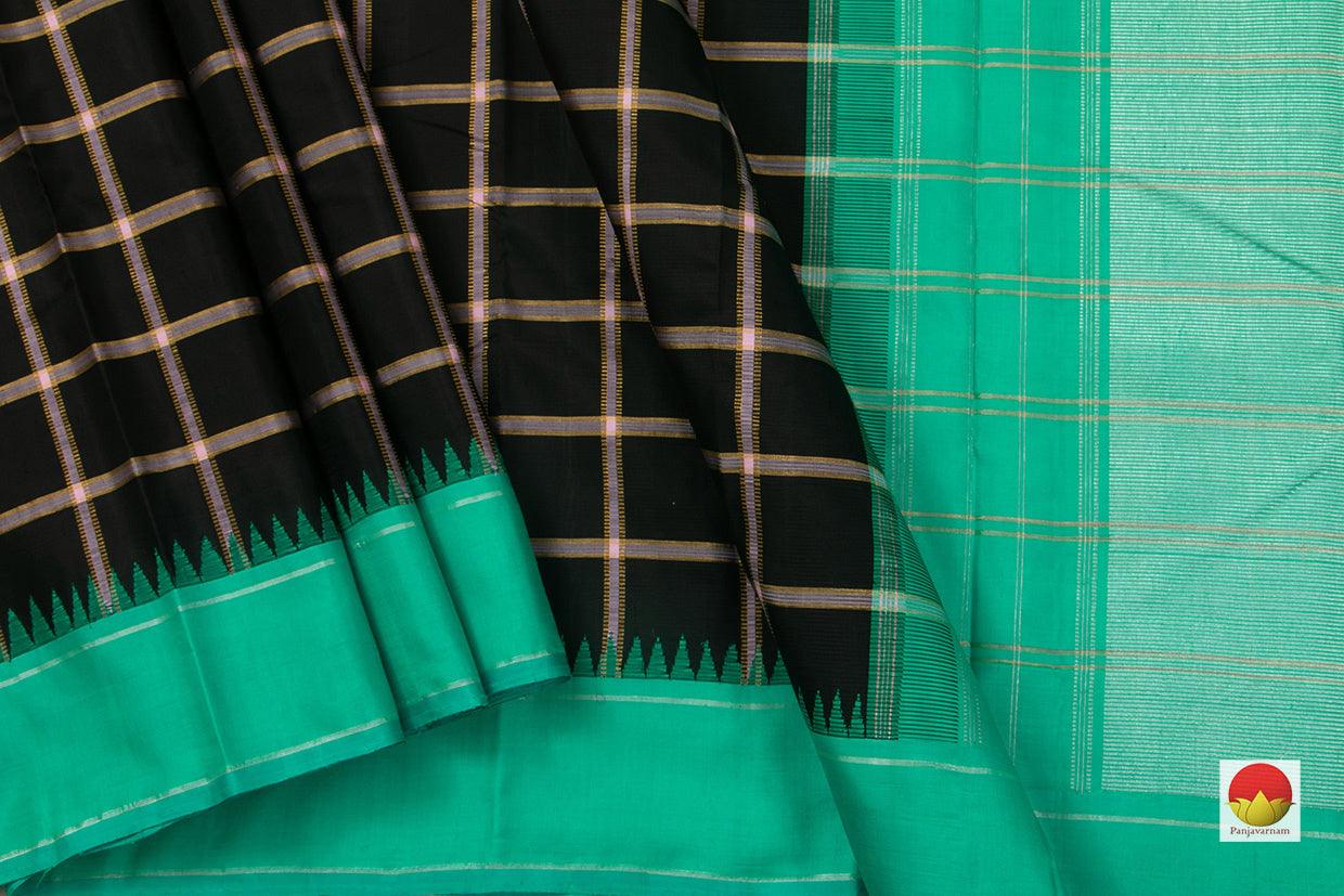 Black And Green Kanchipuram Silk Saree Handwoven Pure Silk Pure Zari For Party Wear PV NYC 683 - Silk Sari - Panjavarnam PV NYC 683