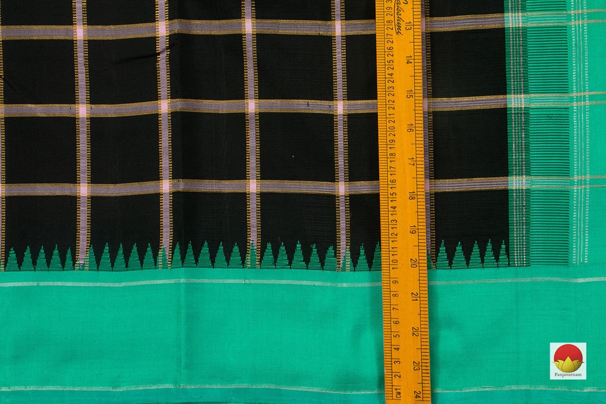 Black And Green Kanchipuram Silk Saree Handwoven Pure Silk Pure Zari For Party Wear PV NYC 683 - Silk Sari - Panjavarnam PV NYC 683