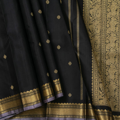 Black And Lilac Kanchipuram Silk Saree With Small Border Handwoven Pure Silk For Festive Wear PV NYC 1203 - Silk Sari - Panjavarnam PV NYC 1203