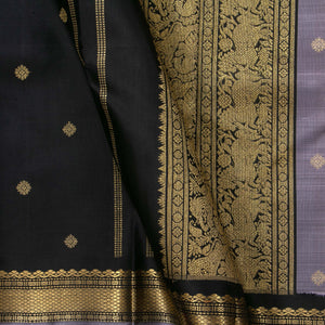 Black And Lilac Kanchipuram Silk Saree With Small Border Handwoven Pure Silk For Festive Wear PV NYC 1203 - Silk Sari - Panjavarnam PV NYC 1203