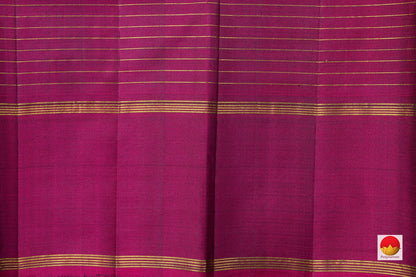 Black And Magenta Kanchipuram Silk Saree Handwoven Pure Silk Light Weight With Medium Border Office Wear PV 2031 - Cotton Saree - Panjavarnam