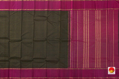 Black And Magenta Kanchipuram Silk Saree Handwoven Pure Silk Light Weight With Medium Border Office Wear PV 2031 - Cotton Saree - Panjavarnam PV 2031