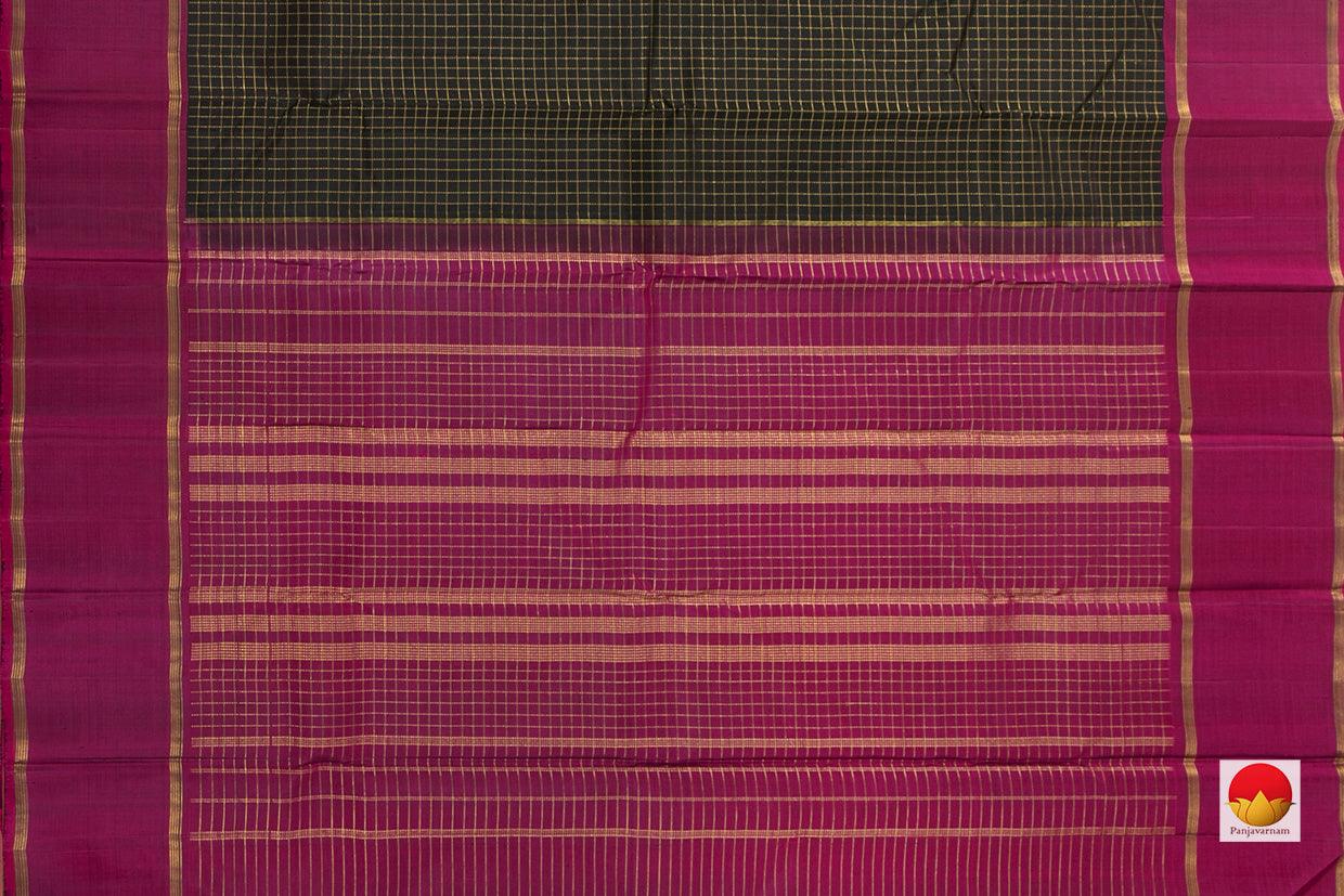 Black And Magenta Kanchipuram Silk Saree Handwoven Pure Silk Light Weight With Medium Border Office Wear PV 2031 - Cotton Saree - Panjavarnam PV 2031