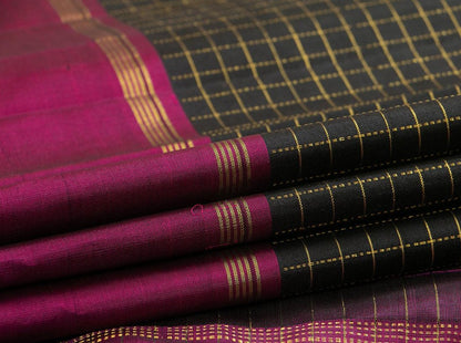 Black And Magenta Kanchipuram Silk Saree Handwoven Pure Silk Light Weight With Medium Border Office Wear PV 2031 - Cotton Saree - Panjavarnam PV 2031