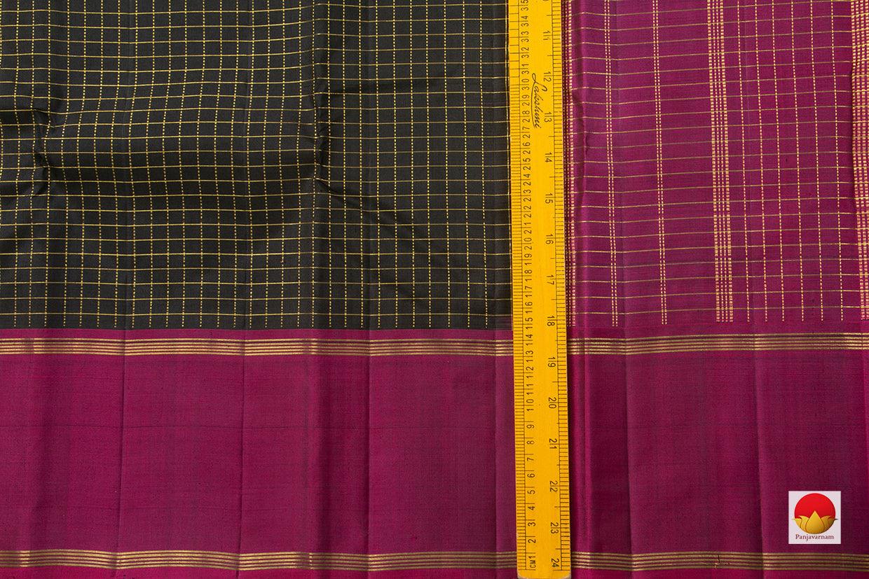 Black And Magenta Kanchipuram Silk Saree Handwoven Pure Silk Light Weight With Medium Border Office Wear PV 2031 - Cotton Saree - Panjavarnam PV 2031