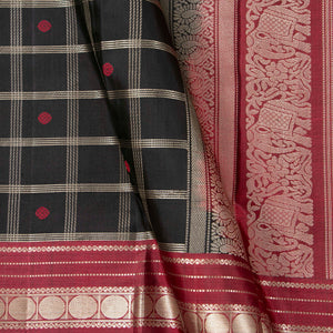 Black And Maroon Kanchipuram Silk Saree With Silver Zari For Party Wear PV RM 490 - Silk Sari - Panjavarnam PV RM 490