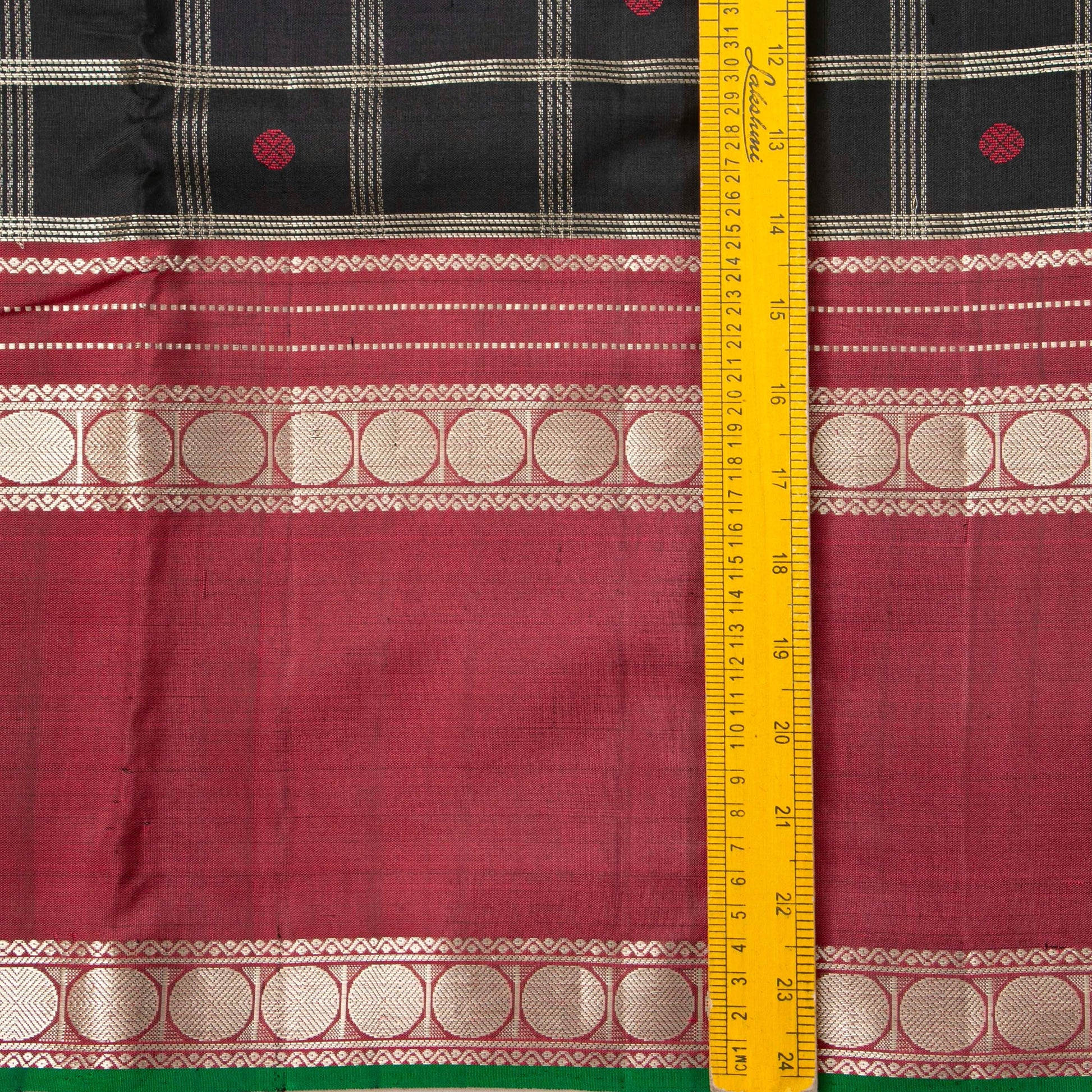 Black And Maroon Kanchipuram Silk Saree With Silver Zari For Party Wear PV RM 490 - Silk Sari - Panjavarnam PV RM 490