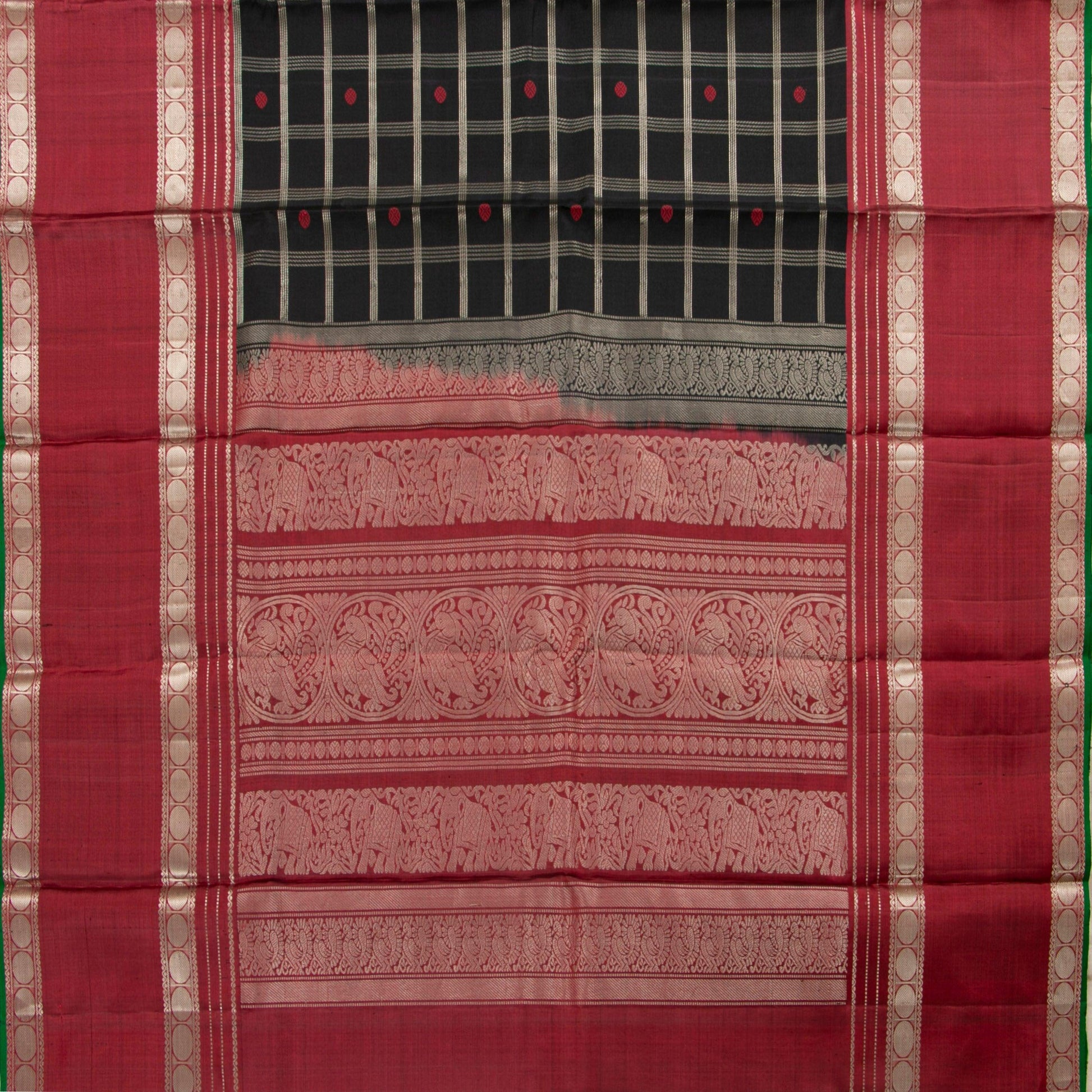 Black And Maroon Kanchipuram Silk Saree With Silver Zari For Party Wear PV RM 490 - Silk Sari - Panjavarnam PV RM 490