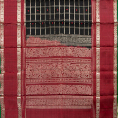 Black And Maroon Kanchipuram Silk Saree With Silver Zari For Party Wear PV RM 490 - Silk Sari - Panjavarnam PV RM 490