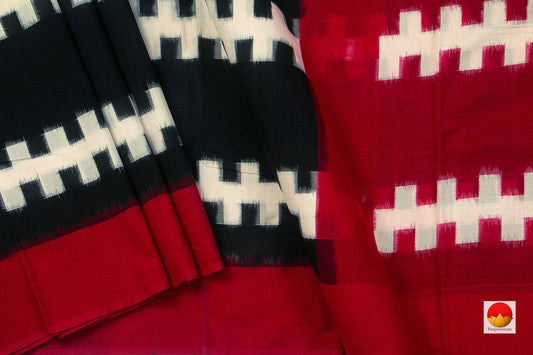 Black And Maroon Pochampally Ikkat Cotton Saree Handwoven SC 151 - Cotton Saree - Panjavarnam