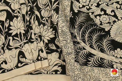 Black And Off White Handpainted Kalamkari Saree Organic Dyes PKM 550 - Kalamkari Silk - Panjavarnam PKM 550