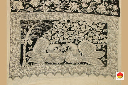 Black And Off White Handpainted Kalamkari Saree Organic Dyes PKM 550 - Kalamkari Silk - Panjavarnam PKM 550