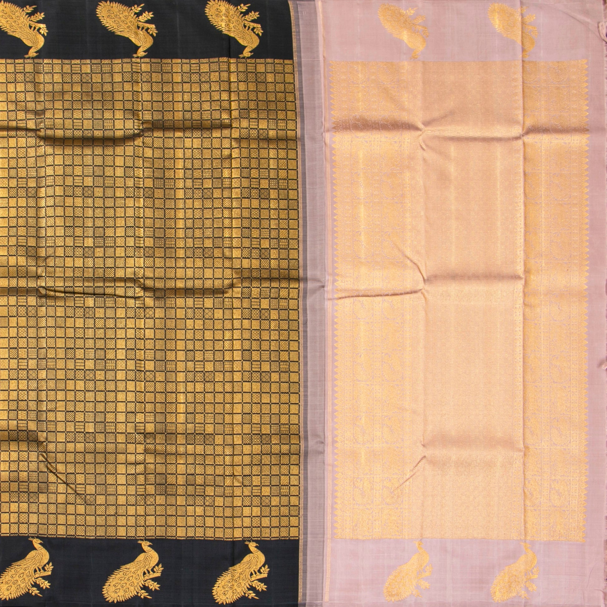 Black And Pastel Mauve Kanchipuram Silk Saree For Party Wear PV NYC 1509 - Silk Sari - Panjavarnam PV NYC 1509