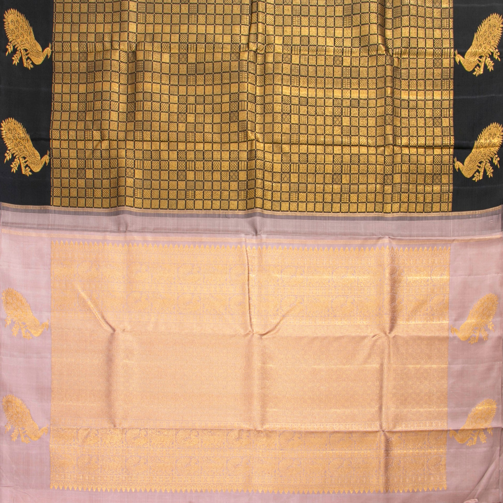 Black And Pastel Mauve Kanchipuram Silk Saree For Party Wear PV NYC 1509 - Silk Sari - Panjavarnam PV NYC 1509
