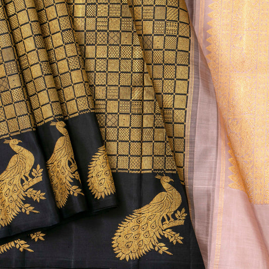 Black And Pastel Mauve Kanchipuram Silk Saree For Party Wear PV NYC 1509 - Silk Sari - Panjavarnam PV NYC 1509