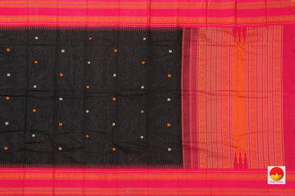 Black And Pink Kanchi Cotton Saree With Korvai Silk Border For Festive Wear PV KC 404 - Cotton Saree - Panjavarnam