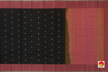 Black And Pink Kanchipuram Silk Saree Handwoven Pure Silk No Zari Light Weight With Medium Border Office Wear PV KNN 177 - Silk Sari - Panjavarnam