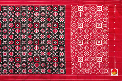 Black And Red Border Pochampally Silk Saree Double Ikat Handwoven Pure Silk Telia Rumal For Festive Wear PIK 359 - Pochampally Silk - Panjavarnam