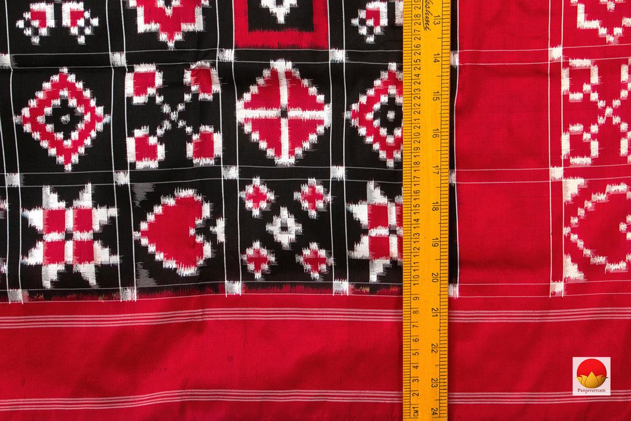 Black And Red Border Pochampally Silk Saree Double Ikat Handwoven Pure Silk Telia Rumal For Festive Wear PIK 359 - Pochampally Silk - Panjavarnam
