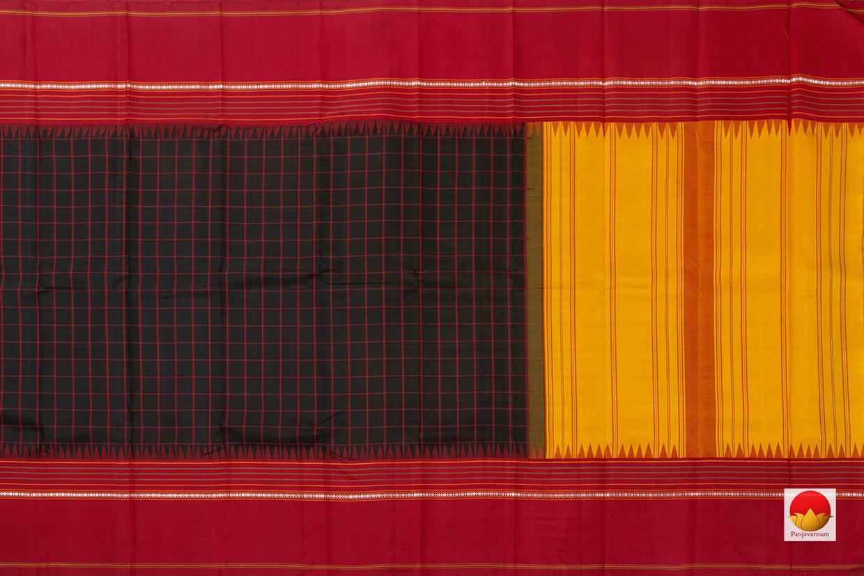 Black And Red Kanchipuram Silk Saree Handwoven Pure Silk No Zari For Festive Wear PV RM NZ 434 - Silk Sari - Panjavarnam