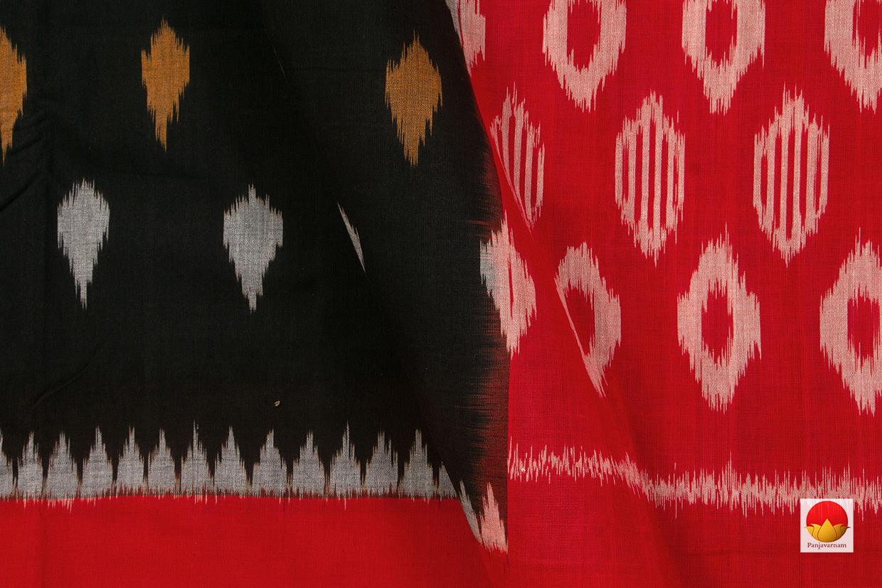 Black And Red Pochampally Ikkat Cotton Saree Handwoven For Office Wear SC 137 - Cotton Saree - Panjavarnam