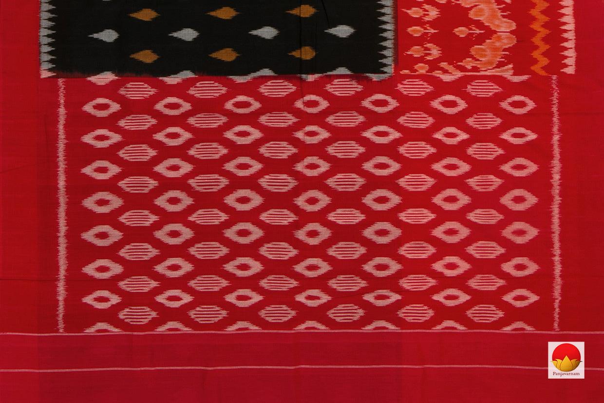 Black And Red Pochampally Ikkat Cotton Saree Handwoven For Office Wear SC 137 - Cotton Saree - Panjavarnam