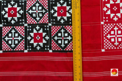 Black And Red Pochampally Silk Saree Double Ikat Handwoven Pure Silk Telia Rumal For Office Wear PIK 362 - Pochampally Silk - Panjavarnam