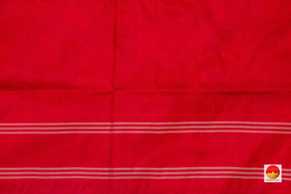 Black And Red Pochampally Silk Saree Double Ikat Handwoven Pure Silk Telia Rumal For Office Wear PIK 362 - Pochampally Silk - Panjavarnam